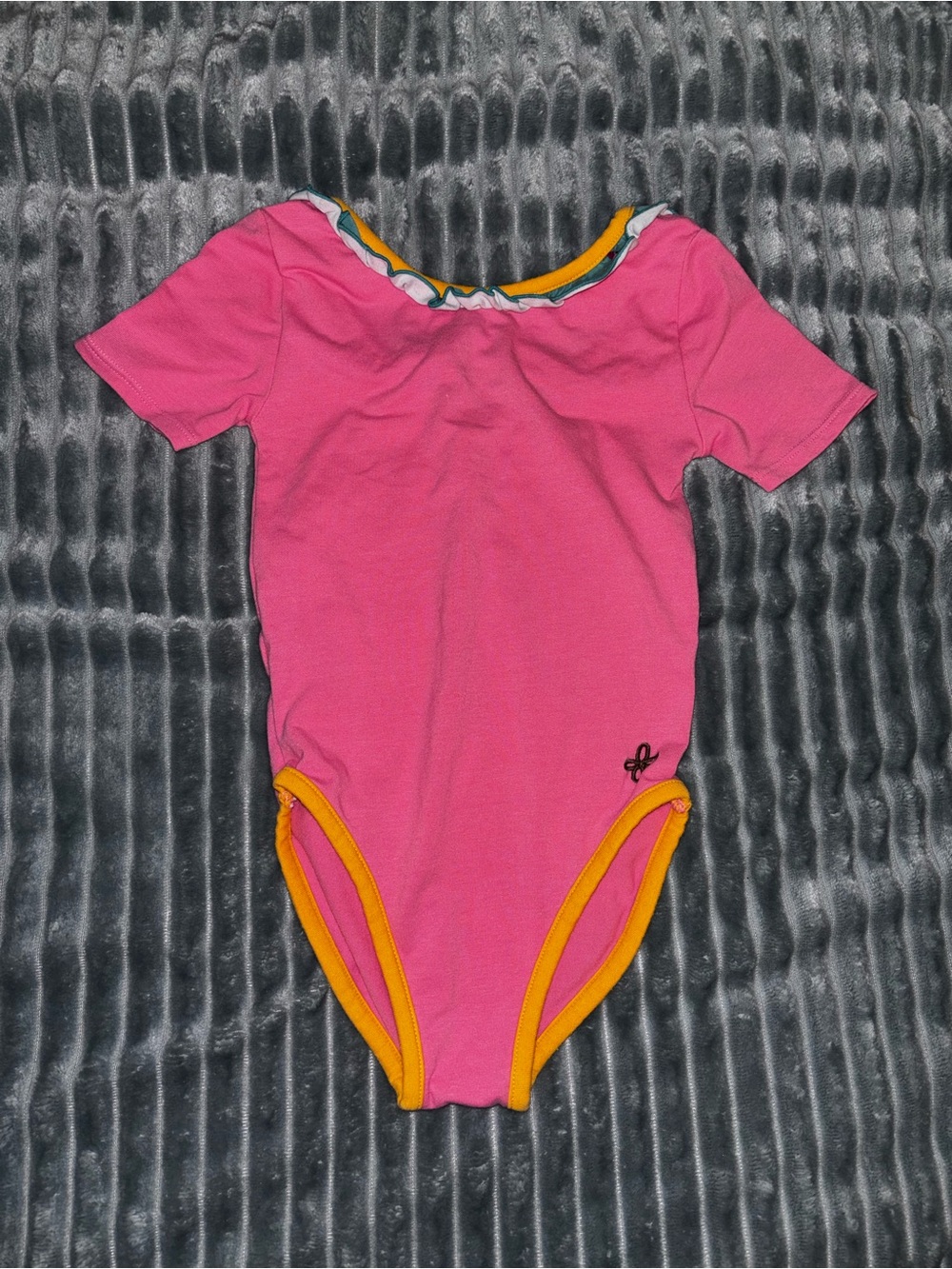 Matilda Jane Pink Short-Sleeve One-Piece dance leotard with Yellow Trim